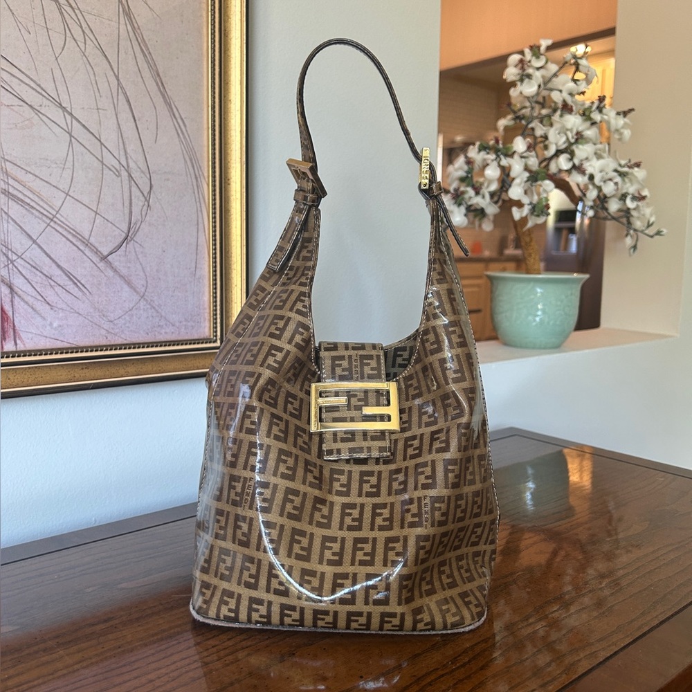 Vintage Fendi Coated Canvas Mamma Zucchino Bucket Shoulder Bag